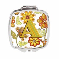 Carolines Treasures CJ2003-ASCM Letter a Floral Mustard & Green Compact Mirror