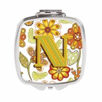 Carolines Treasures CJ2003-NSCM Letter N Floral Mustard & Green Compact Mirror