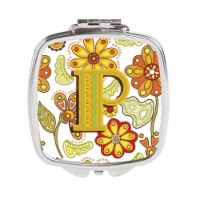 Carolines Treasures CJ2003-PSCM Letter P Floral Mustard & Green Compact Mirror