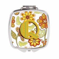 Carolines Treasures CJ2003-QSCM Letter Q Floral Mustard & Green Compact Mirror