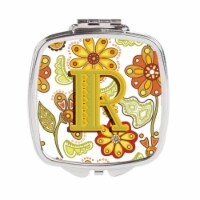Carolines Treasures CJ2003-RSCM Letter R Floral Mustard & Green Compact Mirror