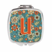 Carolines Treasures CJ2012-USCM Letter U Flowers Retro Blue Compact Mirror