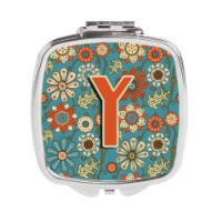 Carolines Treasures CJ2012-YSCM Letter Y Flowers Retro Blue Compact Mirror