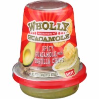 Wholly Guacamole Spicy Hot Guacamole with Tortilla Chips Snack Cup Perspective: Main