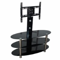 Better Home Products Ava Swivel Mount Oval Black Glass TV Stand for 55-inch TV
