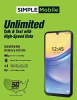 Tracfone Total Wireless Samsung A15 Prepaid Smartphone Locked Perspective: Main