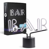 Amped  Co Bar Neon Table Light, Retro Font, Real Neon, White, 9x13in.