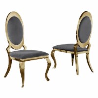 Classy Round Back Dark Gray Velvet Side Chairs with Gold Legs (Set of 2)
