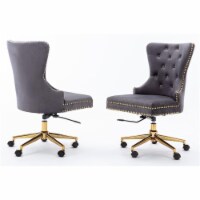 Swivel Office Chair in Dark Gray Velvet with Gold Chrome and Tufted Seat Back
