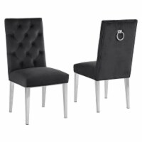 Velvet Tufted Side Chairs in Black with Silver Chrome Legs (Set of 2)