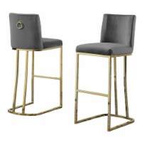 Double Minimalistic Dark Gray Velvet Bar Stools with Gold Chrome Legs