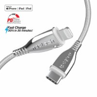 Naztech 15498 6 Ft. Titanium USB-C to Lightning Braided Cable - White