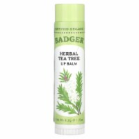 Badger Certified Organic Herbal Lip Balm Stick Tea Tree & Lemon Balm, 0.15 Ounces