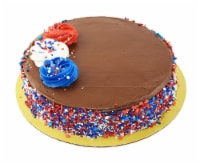 Empire Bakery Commissary Single Layer Patriotic Chocolate Cake with Chocolate Buttercreme Icing Perspective: Main