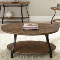 Denise Oval Cocktail Table in Light Oak Finish with Metal legs