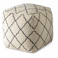 Lattice Cream and Black Square Fabric Pouf Ottoman