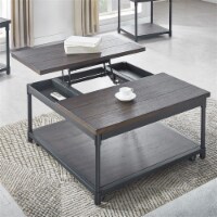 Steve Silver Prescott Smokey Oak and Black Metal Lift-Top Square Cocktail Table