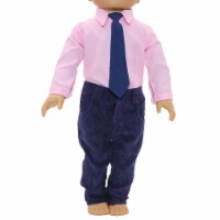 American Fashion World 18 Inch Doll Clothing 3 Piece Boys Set with Pink Button Up Blue Pants