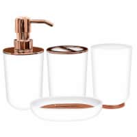 Bathroom Accessories Set, Toothbrush Holder, Soap Dispenser, Rose Gold and White, 4 Piece
