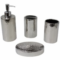 Bathroom Accessories Set, Toothbrush Holder, Soap Dispenser, Silver, Ceramic, 4 Piece