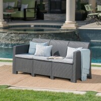 St. Pete Outdoor 3 Seat Faux Wicker Rattan Style Sofa Charcoal Light Gray