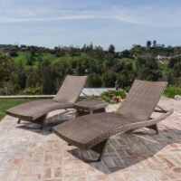 Samulle Outdoor 3 Piece Mixed Mocha Wicker Armless Chaise Lounge and Table Set