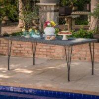 Belmy Outdoor Gray Wicker Rectangular Dining Table with Hair Pin Legs