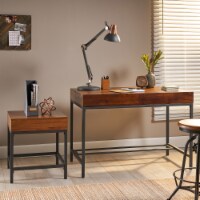 Elrod Industrial Dark Oak Acacia Wood Storage Side Table and Desk Set