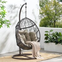 Kyle Outdoor Wicker Hanging Basket Chair with Water Resistant Cushions and Base