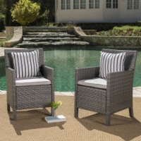 Cyrus Outdoor Wicker Dining Chairs with Water Resistant Cushions (Set of 2) Gray Light Gray