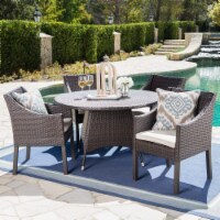 Frances Outdoor 5 Piece Wicker Dining Set with Water Resistant Cushions Multi-brown/Beige