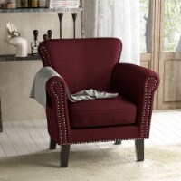 Brently Vintage Scroll Arm Studded Fabric Club Chair Wine
