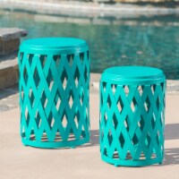 Ellen Nestable Outdoor Small and Large Iron Side Table Set (Set of 2) Matte Teal