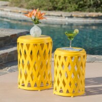 Ellen Nestable Outdoor Small and Large Iron Side Table Set (Set of 2) Matte Yellow