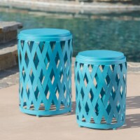 Ellen Nestable Outdoor Small and Large Iron Side Table Set (Set of 2) Matte Blue