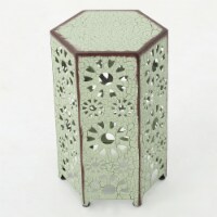 Elliot Outdoor 12 Inch Crackle Green Sunburst Iron Side Table
