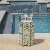 Elliot Outdoor 14 Inch Sunburst Iron Side Table Crackle Green