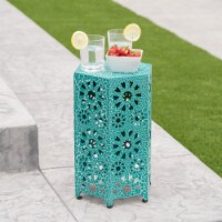 Elliot Outdoor 12 Inch Crackle Sunburst Iron Side Table Crackle Teal