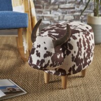 Bertha Milk Cow Patterned Velvet Ottoman Brown Milk Cow