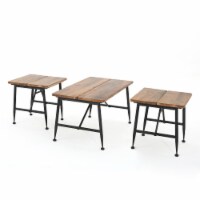 Ocana Outdoor Rustic Industrial Acacia Wood Coffee Table and Accent Table Set with Metal