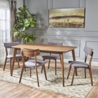 Aman Mid Century Finished 5 Piece Wood Dining Set with Fabric Chairs Light Beige