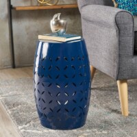 Joyce Lace Cut Iron Accent Table Dark Blue