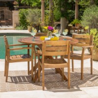 Stanford Outdoor Teak Finish Acacia Wood 5 Piece Dining Set