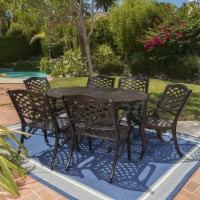 Clarisse Outdoor 7 Piece Dining Set with Expandable Aluminum Table Hammered Bronze