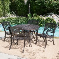 Clarisse Outdoor 5 Piece Hammered Bronze Finished Aluminum Dining Set with Expandable Table