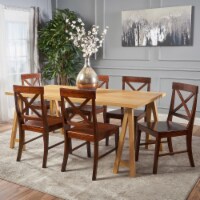 Sambora Farmhouse 7 Piece Dining Set with Rich Mahogany Chairs Natural Oak