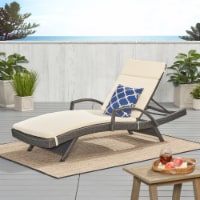 Solaris Outdoor Grey Wicker Armed Chaise Lounge with Water Resistant Cushion Beige 1 unit Fred Meyer