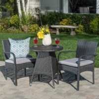 Portola Outdoor 3 Piece Grey Wicker Bistro Set with Cushions
