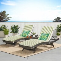 Lakeport 3pc Outdoor Wicker Chaise Lounge Chair & Table Set with Cushions green/white cushion