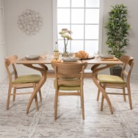 Isador Mid-Century Modern 5 Piece Dining Set with Curved Leg Rectangular Table Green Tea